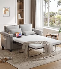 Fadware Faux Leather Couch, Convertible Futon Sofa Bed with Adjustable Backrest, Mid Century Leather Sofa Loveseat with Side Pockets& Metal Leg, Modern Leather Sleeper Sofa for Living Room Bedroom