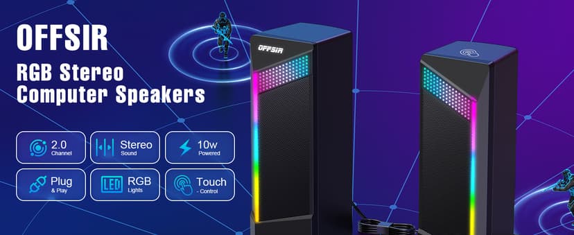 Computer Speakers, 2 in 1 PC Speaker , Gaming Speakers for PC Computer Laptop Desktop Monitor, RGB Speakers with Touch Sensitive Lighting, USB Powered 3.5mm Aux(Package Only Two Speaker, No Soundbar)