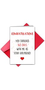 TQDaiker 1 Year Anniversary Card for Boyfriend, 1st Anniversary Card from Girlfriend, First Anniversary Card (You Survived 365 Days with Me)