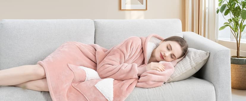 Touchat Wearable Blanket Hoodie, Oversized Sherpa Blanket Sweatshirt with Hood Pocket and Sleeves, Super Soft Warm Plush Hooded Blanket for Adult Women Men, One Size Fits All (Pink)