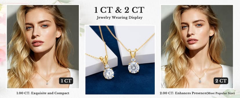 18+2" Chain S925 Sterling Silver with 18K Gold Filled|Womens Jewelry Gift for Christmas Valentines Mothers Day with Wife Card Moissanite Necklaces for Women|1-2CT D-VVS1 Gifts for Wife w/LED Box B0GVNG77SZ