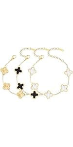 18K Gold Plated Clover Lucky Bracelet for Women White/Black/Red/Green Flower Four Leaf Link Bracelets Trendy Jewelry Gifts for Women