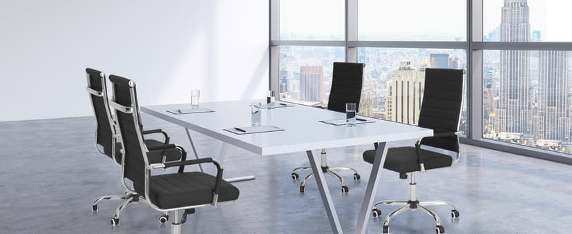 Home Office Chair Ribbed, Modern Leather Conference Room Chairs, Ergonomic Office Desk Chair, High Back Executive Computer Chair, Adjustable Swivel Chair with Arms (Black)