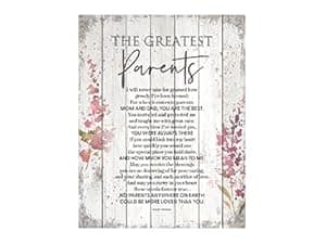 DEXSA Greatest Parents Wood Plaque - Made in the USA - 11.75 in x 15 in - Classy Vertical Frame Wall Hanging Decoration | Mom & Dad, you are the Best | Christian Family Religious Home Decor Saying