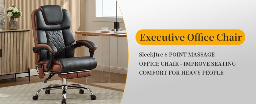 Massage Office Chair 6 Points 500lbs with Footrest,Reclining Desk Chair with Vibration Heat,Executive Big and Tall Chairs for Heavy People,Adjustable Height Ergonomic Black