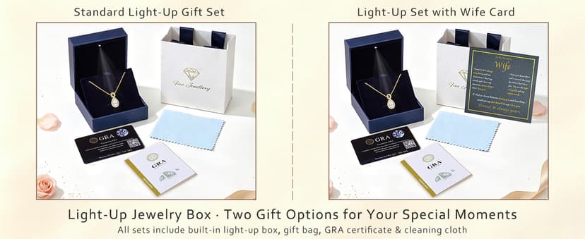 D-VVS1|18K Gold Plated S925 Sterling Silver Women's Jewelry Gift for Women Christmas Mothers Valentines Day, w/LED Gift Box 2CT Moissanite Necklaces for Women Anniversary Birthday Gift for Wife Her B0H94B9M51