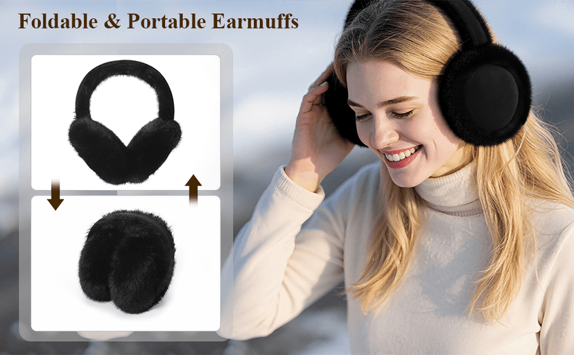 Clothirily EarMuffs for Women, Faux Fur Warm Ear Muffs for Winter, Foldable Winter Ear Covers, Fuzzy Ear Warmers for Women