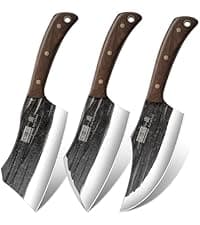 Butcher Knife Set, Hand Forged Butcher Chef Knife Set with Roll Bag, Sharp Meat Cleaver Knife & Bone Chopper Knives & Fillet Knives for Home & Camping & BBQ Gift for Men