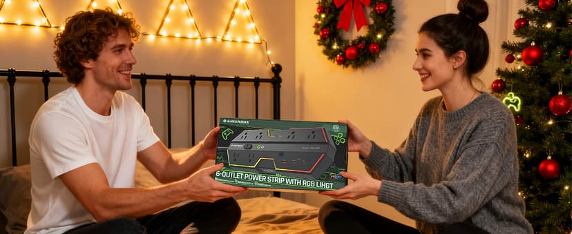 4000J Surge Protector Power Strip with USB Ports, 6 Outlet Power Strip with RGB Lights and PD 20W Fast Charging, Wide-Spaced Outlet Perfect for e-Sports, Game PC, Home and Offices