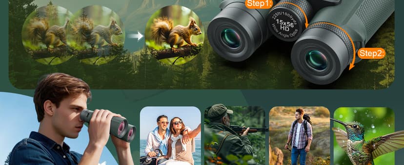 Aurosports 15x56 High Powered Binoculars for Adults - HD Large View Binos with Clear Low Light Vision - Non-Reflective Shell for Bird Watching, Hunting, Wildlife, Cruise, Travel - Gift for Men