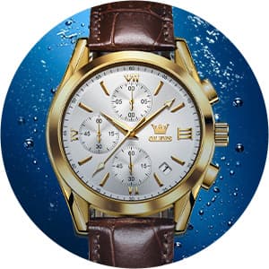 OLEVS Men's Casual Leather Watch, Big Face Chronograph Watch for Men, Fashion Easy to Read Dress Watch, Men's Waterproof Luminous Date Analog Watch, Gold/Black/White/Blue Dial