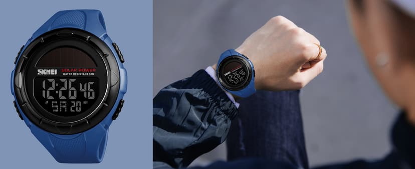 Gosasa Men's Outdoor Sports Multifunction Solar Power LED Digital Watches 50M Water Resistant