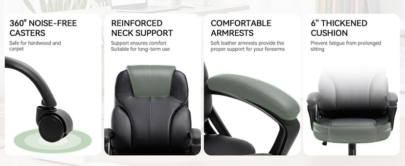 Ergonomic Office Chair with High Back, Comfy Desk Chair, Adjustable Executive Office Chair for Home Office, Big and Tall Computer Chair Heavy Duty, 360° Swivel, Faux Leather Black