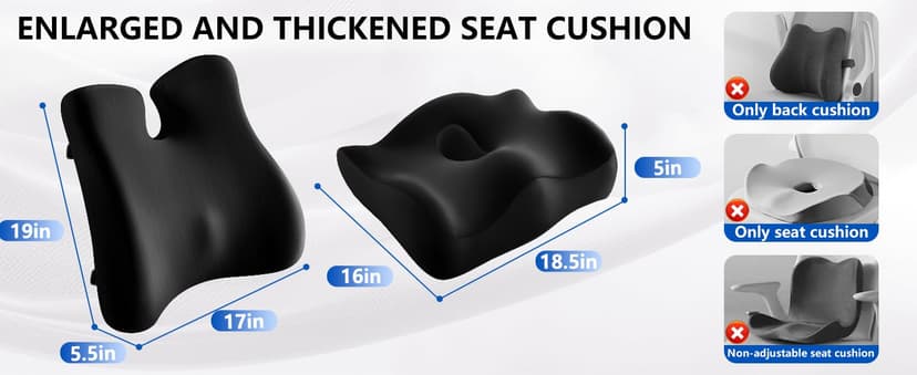 Lumbar Support Pillow for Office Chair,Seat Cushion with Back Support,Office Chair Cushion for Tailbone Pain,Sciatica and Hemorrhoid Relief (Black)