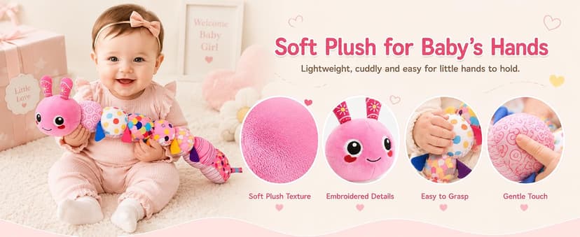 KMUYSL Baby Toys 0-6 6-12 Months, Sensory Music Animal Stuffed Toy for 0 1 2 3 4 5 6+ Months, Plush Toy with Crinkle and Rattles for Infant Newborn, Tummy Time Toys Gifts for 0-3-6-12 Month