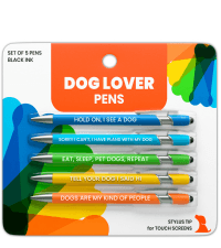 Funny Dog Mom Gift Pen Set – 5 Black Ink Ballpoint Pens with Stylus Tips & Durable Metal Barrels with Hilarious Doggy Quotes – Cute Dog Mom Gift for Women, Fur Mamas, Rescue Lovers, Friends