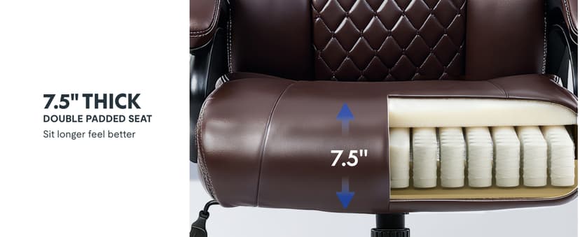 FLEXISPOT 500lbs Big and Tall Office Chair for Heavy People, Heavy Duty Computer Chair with Stable Arms Adjustable Lumbar Support Metal Base, Desk Chairs for Home Office Gaming Working, Leather, Brown