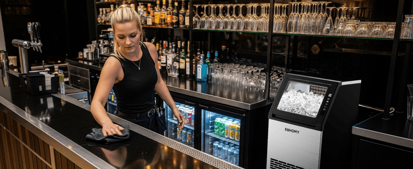 EUHOMY Commercial Ice Maker Machine,120lbs/24H Stainless Steel Under Counter Ice Machine with 33lbs Storage Bin, Freestanding Ice Maker for Home/Bar/Cafe/Restaurant