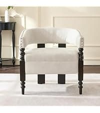 LOULENS Lambswool Accent Chair, Modern Upholstered Sherpa Accent Chair, Comfy Teddy Single Armchair with Pillow for Living Room, Bedroom (Beige, Backrest Under The Cushion)