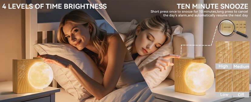 Sunrise Alarm Clocks for Heavy Sleepers,Night Lamp Clocks for Bedrooms with Moon Light,10 Light Effects,30/60/90 Timer,10 Sleep Nature Sounds,15 Ringtones,12 Volume Control with Snooze Function
