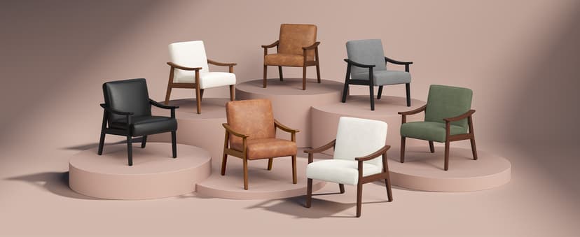 Yaheetech PU Leather Accent Chair, Mid-Century Modern Armchair with Solid Wood Legs, Reading Leisure Chair with High Back for Living Room Bedroom Waiting Room, Brown
