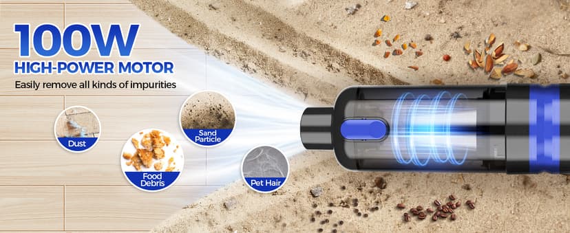 Filigo Handheld Vacuum Cordless Rechargeable 2-Speed Modes| 3-in-1 Portable Cordless Vacuum Cleaner with Charging Dock, for Car Home Office and Pet Hair(Blue)