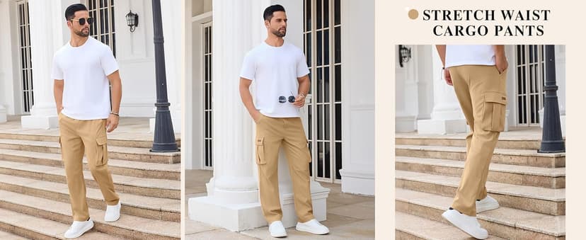 PLEPAN Men's Casual Cargo Pants Drawstring Hiking Pants Workout Tactical Joggers Sweatpants for Men