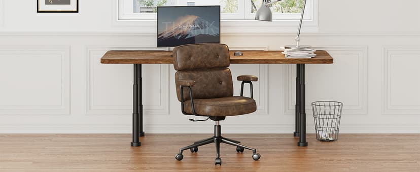 OLIXIS Ergonomic Home Office Desk Chair, PU Leather Computer Chair with Lumbar Support Adjustable Height Rolling Swivel Executive Task Armrests Chair, Modern Brown