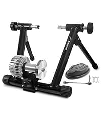 Sportneer Bike Trainer - Magnetic Stationary Bike Stand for 26-28" & 700C Wheels - Adjustable 6 Level Resistance Bike Trainer Stand for Indoor Riding with Quick Release Lever & Front Wheel Riser Block