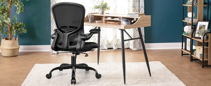 FelixKing Office Desk Chairs, Ergonomic PC Desk Chair with Wheels, Adjustable Lumbar Support and Height, Swivel Computer Chair with Flip-up Armrests, Ergo Mesh Backrest for Working (Black)