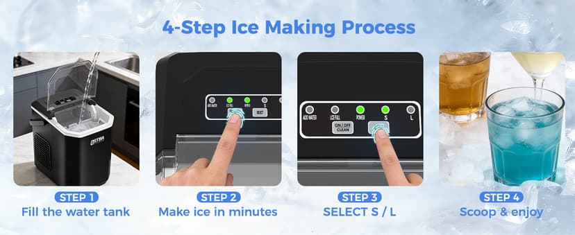 OSTBA Countertop Ice Maker Machine, Portable Ice Maker Makes 9 Bullet Ice Cubes in 6 Minutes, 26Lbs/Day Ice Makers Countertop with Self-Cleaning, Compact Mini Ice Maker for Home Kitchen RV Party