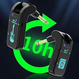 Wireless Guitar System 2.4 GHz with 8 Channels Rechargeable Audio Wireless Guitar Transmitter Receiver for Electric Guitar Bass Electric Wind Instruments,48K/16bit Real-time Transmissio (Black)