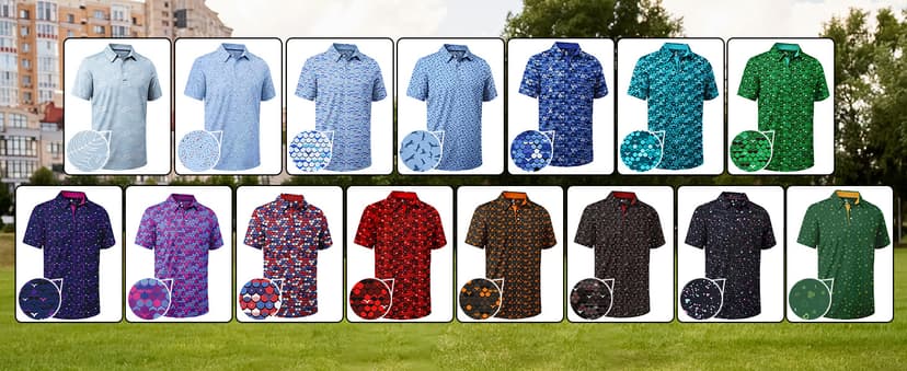 ZITY Men's Golf Shirts Short Sleeve Moisture Wicking Performance Print Patterns Casual Collared Golf Polo Shirt for Men