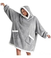 Bedsure Wearable Blanket Hoodie, Long Hooded Blanket Sweatshirt as Birthday Gifts for Women, Cozy Sherpa Hoodie for Adult, Standard, Grey