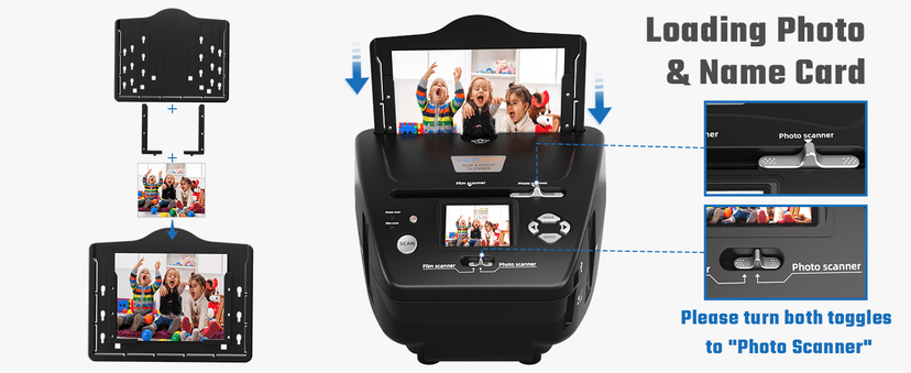 Photo and Slide Scanner with 2.4” LCD Screen, Convert Negatives & Slides 35mm/135 Film, Photo(3R,4R,5R), Business Card to 22MP JPEG Digital Photos, 4GB SD Card Included