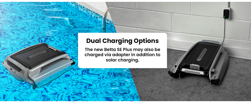 Betta SE Plus - Solar-Powered Robotic Pool Skimmer with 24/7 Continuous Cleaning Power, Dual Charging Options, Twin Salt Chlorine Tolerant Motors, and Shallow Water Safeguard