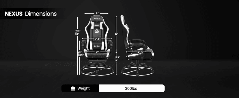 N-GEN GAMING Video Gaming Chair with Footrest Lumbar Support for Home Office High Back Recliner Height Adjustable Ergonomic Comfy Leather Computer Desk Chair (White)