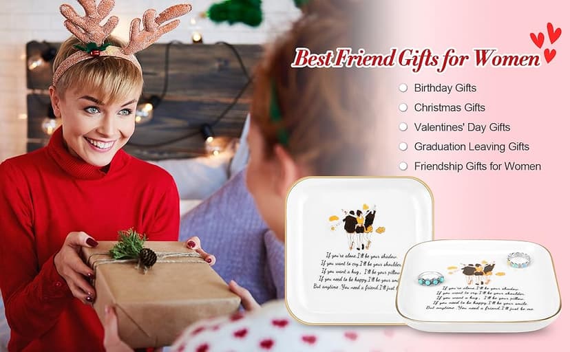 PUDDING CABIN PUDDING CABIN 3 Best Friend Birthday Gift for Women, Ring Dish - If You're Alone, I'll be Your Shadow. If You Want to Cry, I'll be Your Shoulder... Trinket Dish Gift for Female Friends Bestie Gifts