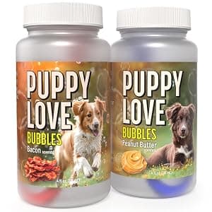 Puppy Love Bubbles, Peanut Butter & Bacon Scented Bubbles 4oz. Bottle-2 Pack Combo (1 Peanut Butter/1 Bacon) for Dogs B0913CYKF2