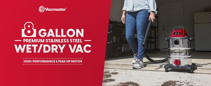Vacmaster VOC812SF 1101 8-Gallon Premium Stainless Steel Wet/Dry Vacuum, Red Edition, 8 Gal