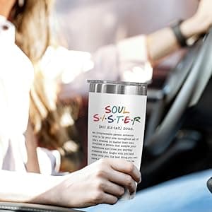TEEZWONDER Friendship Gifts for Women - Soul Sister Stainless Steel Insulated Coffee Tumbler with Lid 20 oz - Mothers Day Birthday Gifts for Friendship Women Friend BFF Female Work Bestie Coworkers