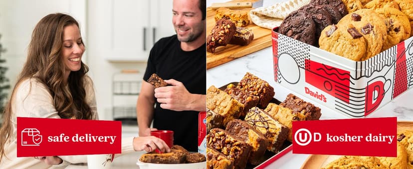 David’s Cookies Gourmet Assorted Cookies and Brownies Gift Basket - 12 x 1.5oz fresh baked cookies and 10 x 2oz individually wrapped brownies - Great for Sharing, Ideal Gift for All Special Occasions