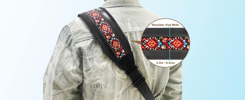 Guitar Strap and Bass Strap, Embroidered Guitar Strap, Adjustable Strap Length, Equipped with 3D Sponge Filled Foam Pad, Comes with 4 Picks + 2 Strap Locks, Best Gift for Guitar Players, Vintage Red