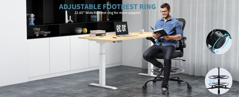 Drafting Chair, Ergonomic Tall Office Chair for Standing Desk, Counter Height Desk Chair with Adjustable Padded Armrests and Footrest Ring Standing Desk Chair Adjustable Height with Lumbar Support