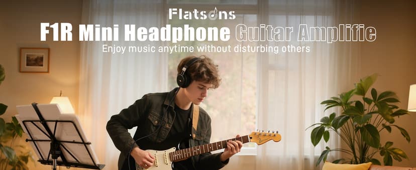 Flatsons F1R Mini Guitar Headphone Amp, Distortion Timbre Electric Guitar Headphone Amplifier with 3.5mm Earbud/AUX Jack, Classic Rock Tone Portable Amp for Silent Practice Indoor Travel Night