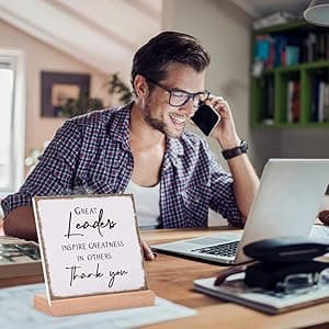 Afterprints Boss Gifts for Men Women, Thank You Acrylic Plaque, Appreciation Gifts for Boss Great Leaders Supervisor on Christmas, Retirement, Leaving, Leaders Signs with Wooden Stand