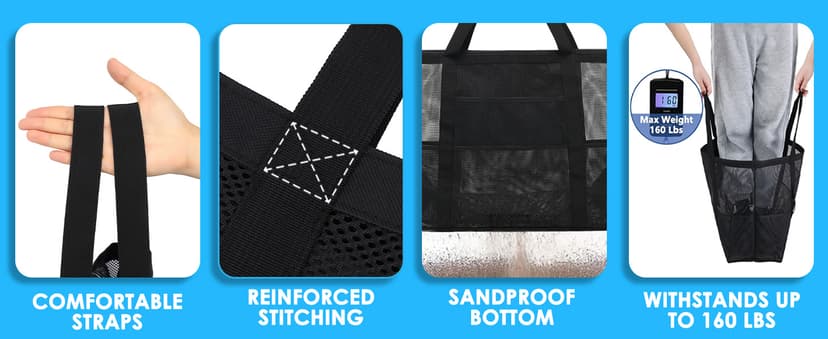 Fammart Mesh Beach Bag, Large Beach Tote with Zipper Pocket, Toys Pool Bag for Family Travel Vacation Cruise Essentials