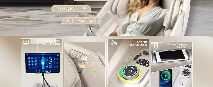 HealthRelife 4D Massage Chair Full Body Zero Gravity Recliner - 55“ SL-Track,15 Auto Modes,11 Massage Technique,40 Airbags Massage,with Yoga Stretch,APP Control,Shiatsu Foot Massage(Beige)