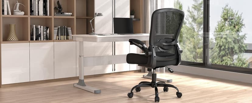 Mimoglad Ergonomic Office Chair - Desk Chair with Flip-up Armrests & 135° Recline, Adjustable Lumbar Support - Space-Saving Task Chair for Business/Team Office & Home (Black, 350lbs)