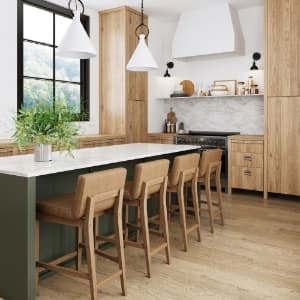 Nathan James Gracie Modern Counter Height Bar Stool with Back, Counter Stool Upholstered Chair with PU Leather and Brushed Wooden Legs, Light Brown, Set of 4